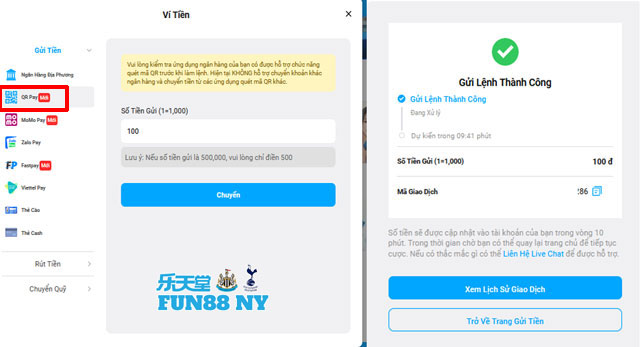 Easy deposit on Fun88 using QRPay