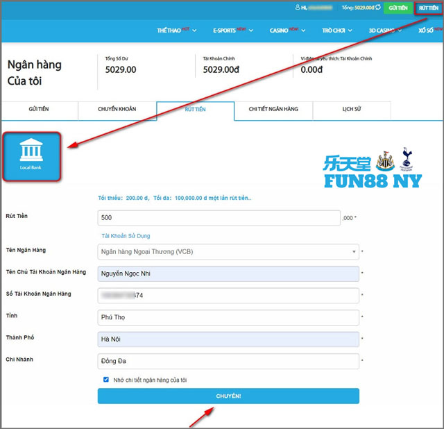 Steps to place a withdrawal request from Fun88